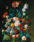 ₴ Репродукція натюрморт від 242 грн.: Букет квітів з виноградом, персиками та метеликом