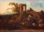 ₴ Репродукция пейзаж от 317 грн.: Итальянский пейзаж с женщиной на осле, пастухами и овцами