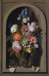 ₴ Репродукція натюрморт від 221 грн.: Букет квітів у скляній склянці у кам'яній ніші