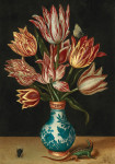 ₴ Репродукция натюрморт от 274 грн.: Натюрморт с тюльпанами-попугаями в вазе Ван-Ли, мухой и ящерицей