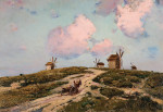 ₴ Репродукция пейзаж от 293 грн.: Пейзаж с ветряными мельницами и телега, запряженная лошадьми