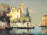 ₴ Репродукція міський краєвид 355 грн.: Сцена Венеціанського каналу з рибальськими човнами та гондолами,  Санта-Марія-делла-Салюте на задньому плані