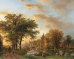 ₴ Репродукция пейзаж от 381 грн.: Речной пейзаж в Голландии на закате
