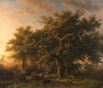 ₴ Репродукция пейзаж от 390 грн.: Пейзаж с лесным ручьем, заход солнца