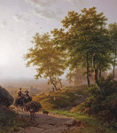 ₴ Репродукция пейзаж от 328 грн.: Лесной пейзаж на рассвете с путешественниками и пастухом со своим стадом