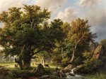 ₴ Репродукция пейзаж от 355 грн.: Пейзаж с деревьями и коровами у ручья