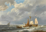 ⚓Репродукция морской пейзаж от 328 грн.: Голландская баржа у берега среди небольших судов при сильном ветре