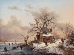 ₴ Репродукция пейзаж от 346 грн.: Зимний пейзаж с путешественниками возле фермы