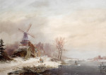 ₴ Репродукция пейзаж от 337 грн.: Зимний пейзаж с деревней, ветряной мельницей и фигурами