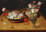 ₴ Репродукція натюрморт від 328 грн.: Квіти в кошику і в скляній вазі