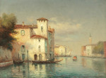 ₴ Репродукция городской пейзаж от 346 грн.: Венецианские гондольеры, колокольня Сан-Марко на расстоянии