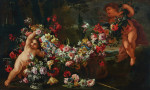 ₴ Репродукція натюрморт від 293 грн.: Гірлянди квітів з путті у краєвиді
