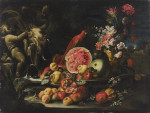 ₴ Репродукция натюрморт от 355 грн.: Натюрморт с красным попугаем и фруктами