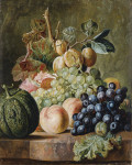 ₴ Репродукция натюрморт от 356 грн.: Натюрморт с персиками, виноградом, сливами и дыней
