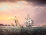 ⚓Репродукция морской пейзаж от 355 грн.: Американский корабль возле реки Тахо, Белая башня рядом