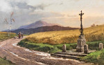 ₴ Репродукция пейзаж от 302 грн.: Сельская дорога с пшеничным полем и крестом на обочине