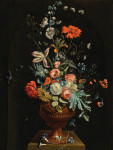 ₴ Репродукція натюрморт від 288 грн.: Натюрморт з квітами в теракотовій вазі перед кам'яною нішею