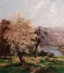 ₴ Репродукция пейзаж от 416 грн.: Озерный пейзаж весной