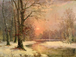 ₴ Репродукция пейзаж от 355 грн.: Закат в пейзаж с ледяным ручьем среди деревьев