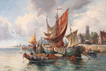 ⚓Репродукция морской пейзаж от 319 грн.: Торговый посильный на набережной голландской гавани