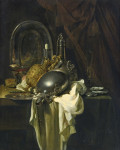 ₴ Репродукция натюрморт от 275 грн.: Серебрянные, оловянные и позолоченные предметы на частично задрапированном столе