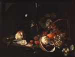 ₴ Репродукция натюрморт от 355 грн.: Устрицы, бокал, глиняная трубка, фрукты и насекомые