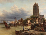 ₴ Репродукция городской пейзаж от 355 грн.: Вид на город и гавань Дордрехта недалеко от Роттердама