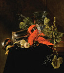 ₴ Репродукция натюрморт от 328 грн.: Натюрморт с двумя лобстерами, перевернутой кружкой, беркемейерским бокалом, виноградом и лимоном
