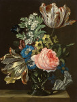 ₴ Репродукция натюрморт от 288 грн.: Натюрморт с тюльпанами, розой и другими цветами в стеклянной вазе