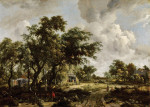 ₴ Репродукция пейзаж от 337 грн.: Деревня с водяной мельницей среди деревьев