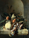 ₴ Репродукція натюрморт від 288 грн.: Каштани, груша, виноград і ожина на кам'яному виступі перед нішею