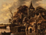 ₴ Репродукция пейзаж от 314 грн.: Пейзаж с небольшой церковью у реки