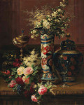 ₴ Репродукция натюрморт от 388 грн.: Розы, пионы и незабудки в японской вазе