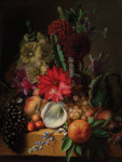 ₴ Репродукция натюрморт от 314 грн.: Натюрморт с цветами и фруктами на выступе