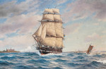 ⚓Репродукция морской пейзаж от 348 грн.: Английский военный корабль от замка Кронборг в Хельсингере