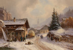 ₴ Репродукция пейзаж от 357 грн.: Сельская улица зимой