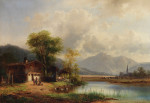 ₴ Репродукция пейзаж от 338 грн.: Ландшафт Верхней Баварии с прачкой у озера