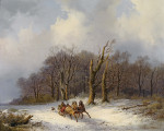 ₴ Репродукция пейзаж от 406 грн.: Зимний пейзаж с санями, запряженные лошадьми
