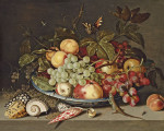 ₴ Репродукция натюрморт от 406 грн.: Персики, виноград, груша, белый и красный виноград