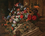 ₴ Репродукция натюрморт от 415 грн.: Цветы у классического карниза на террасе