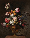 ₴ Репродукція натюрморт від 388 грн.: Натюрморт із квітами у вазі на виступі