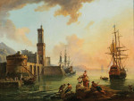 ⚓Репродукция морской пейзаж от 386 грн.: Рыбаки и куртизанки в средиземноморском порту на закате