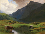 ₴ Репродукція краєвид від 377 грн.: Альпійський краєвид з коровами та козами