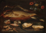 ₴ Репродукция натюрморт от 381 грн.: Натюрморт с рыбой, морепродуктами и цветами