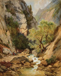 ₴ Репродукция пейзаж от 312 грн.: Крестьянская пара отдыхает возле горной реки