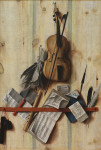 ₴ Репродукция натюрморт от 370 грн.: Тромплей со скрипкой, тетрадью и блокфлейтой