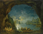 ₴ Репродукция пейзаж от 432 грн.: Ночной пейзаж в средиземноморской пещере