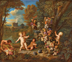 ₴ Репродукция натюрморт от 453 грн.: Натюрморт с фруктами возле фонтана в пейзаже