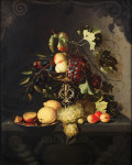 ₴ Репродукція натюрморт від 414 грн.: Персики і виноград у вазі, срібна тазза з лимонами, апельсинами і абрикосами на кам'яному виступі