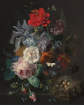 ₴ Репродукція натюрморт від 414 грн.: Скляна ваза з квітами та гніздом зяблика